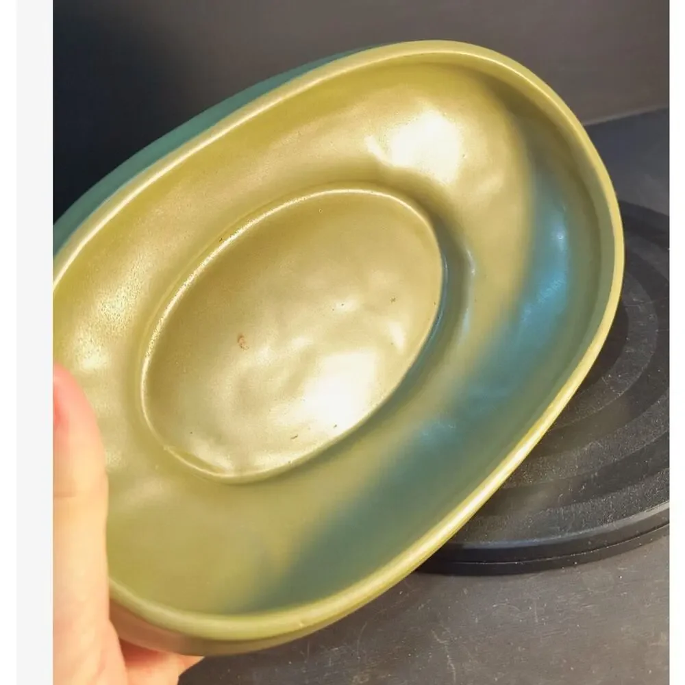 156.  McCoy Floraline Olive Green Oval Bowl